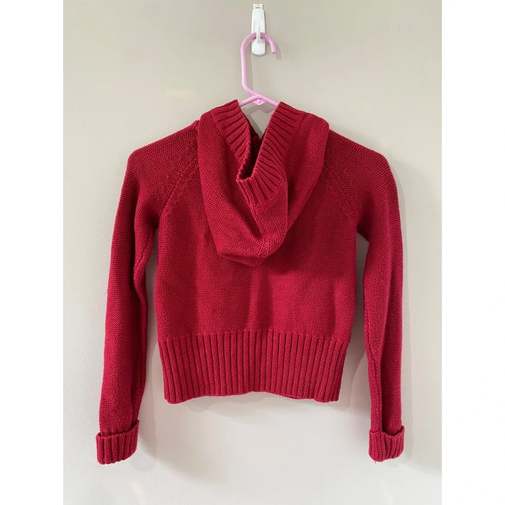 Gap Kids Girls Red Cable Knit Hooded Cardigan Sweater Button Front Size‎ L 10